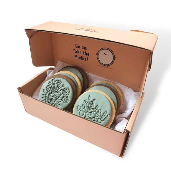 Sweet Mickie wedding or condolence cookies with floral design for gift delivery - 6 pack