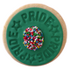 Sweet Mickie Pride Cookies with Pride quote and star detail, a chocolate freckle on green icing and a vanilla shortbread cookie