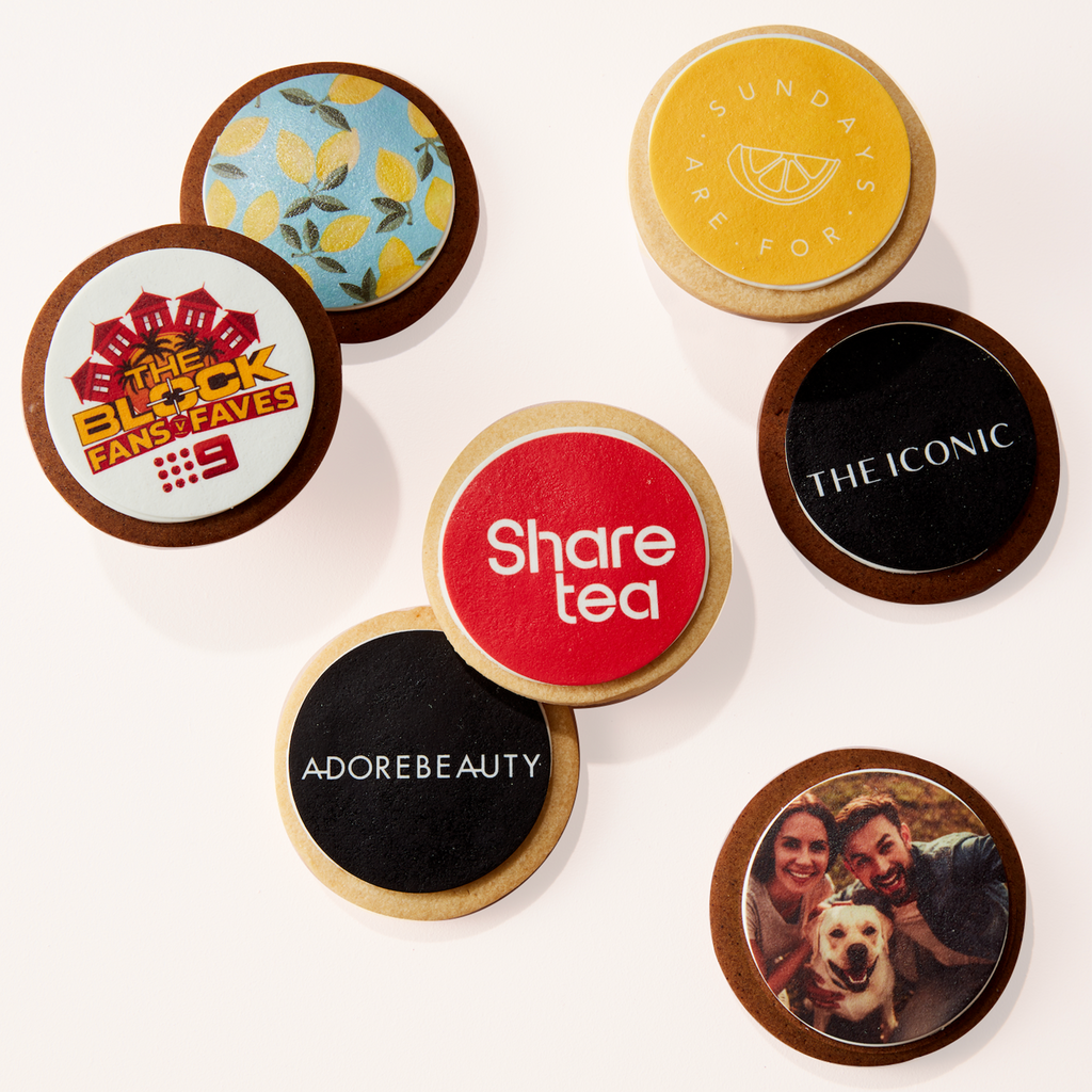 Sweet Mickie custom cookies with edible image. Perfect for corporate events and corporate gifting. Australia wide delivery.