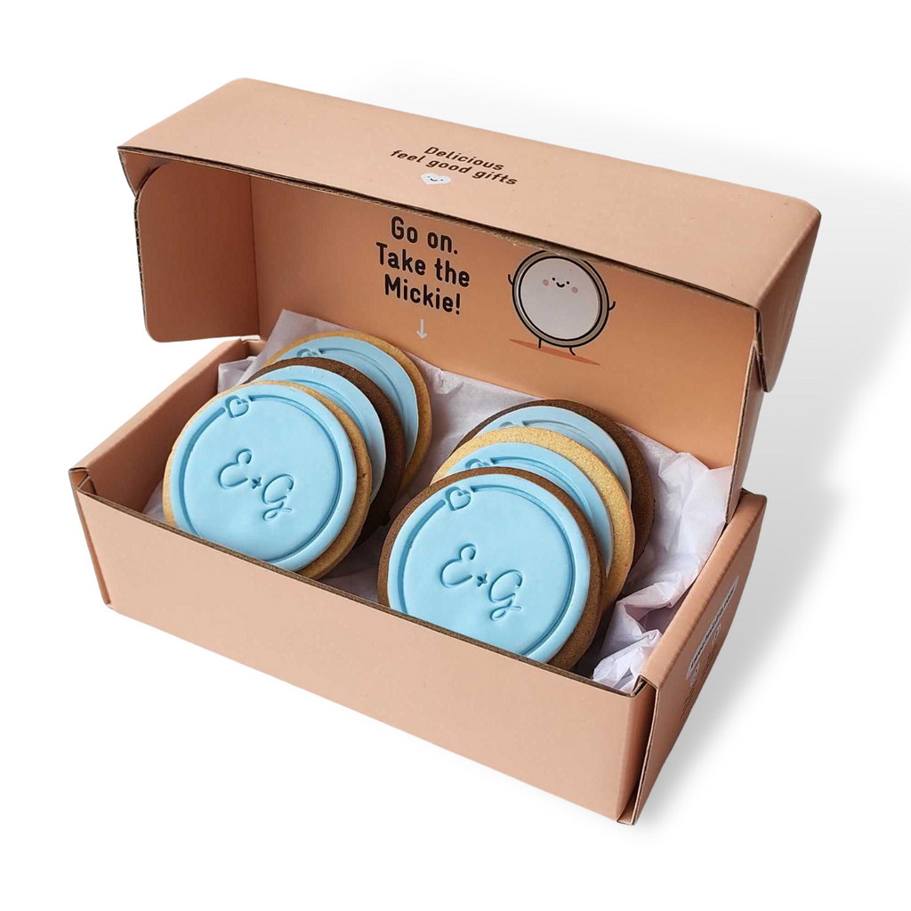 Sweet Mickie wedding cookies with custom initials and heart for gift delivery - 6 pack