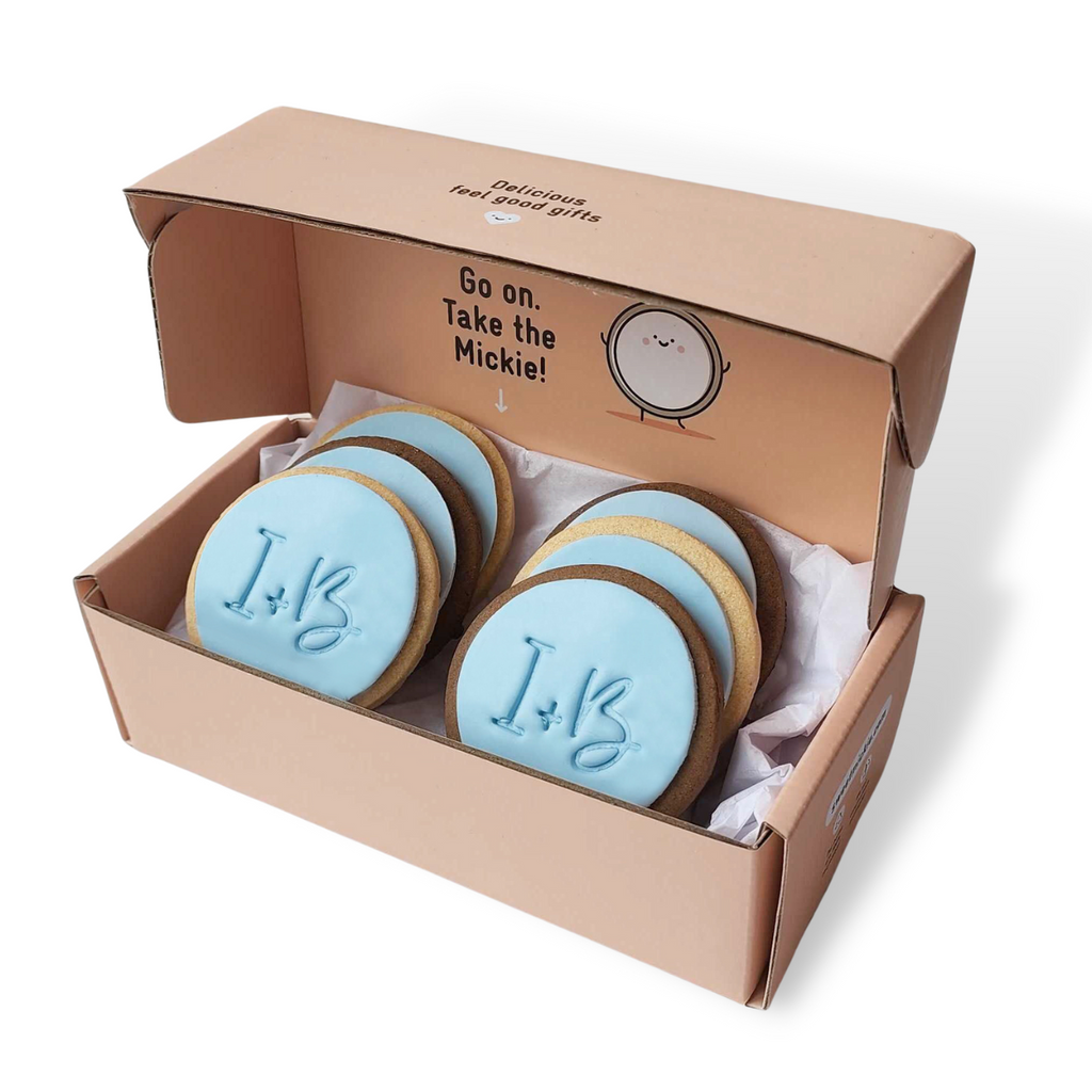 Sweet Mickie wedding cookies with custom initials for gift delivery - 6 pack