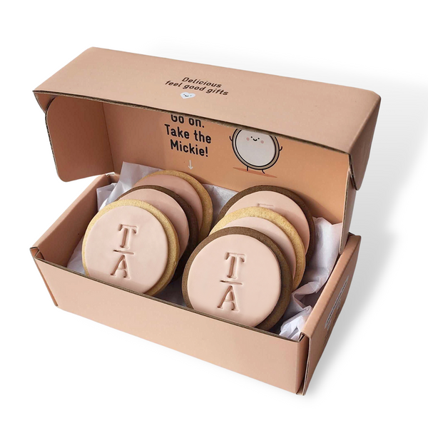 Sweet Mickie wedding cookies with custom initials for gift delivery - 6 pack