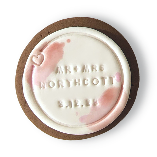 Sweet Mickie wedding cookies with custom surname and date with watercolour